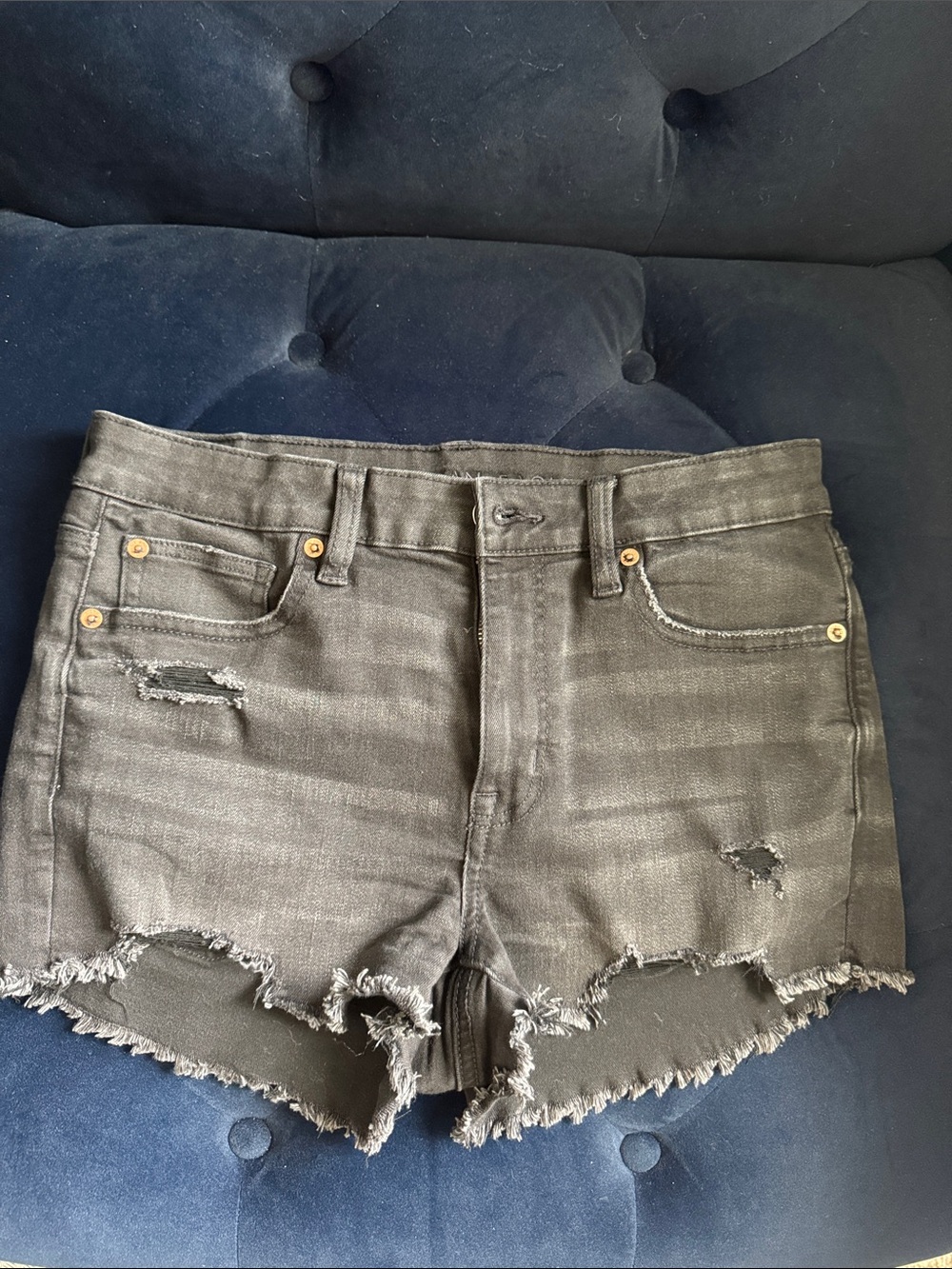 American Eagle Next Level Stretch Midrise Black Distressed Denim Cutoff Shorts